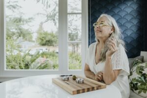 Mature woman with cannabis