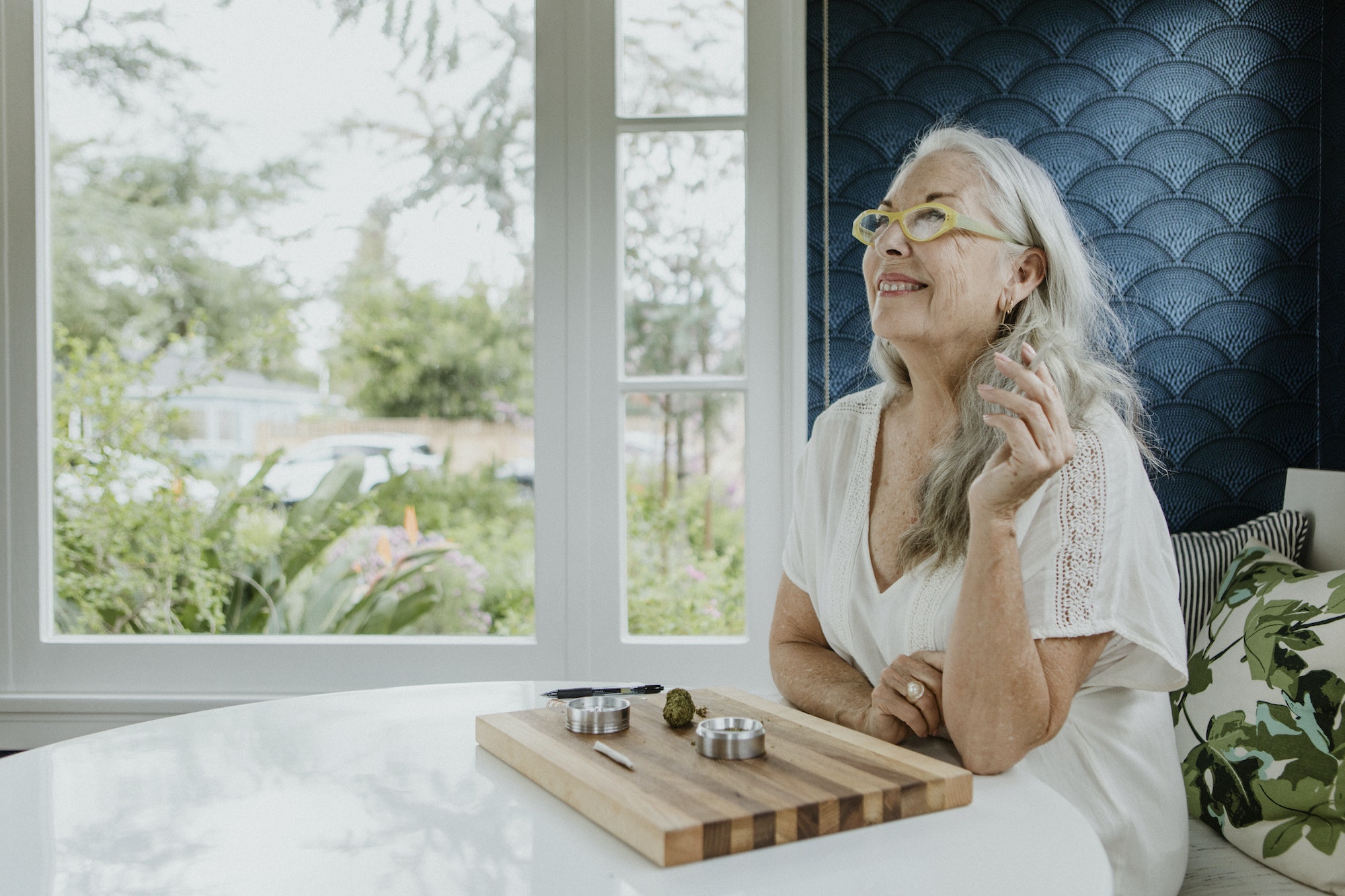 Mature woman with cannabis